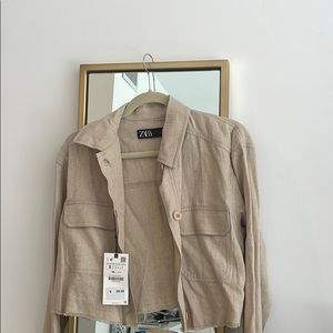 Zara light weight natural linen cropped jacket